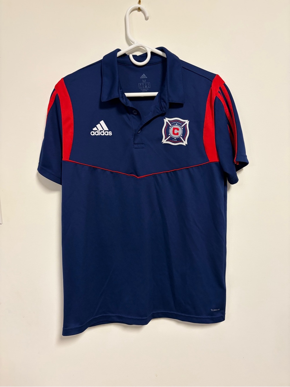 Adidas Chicago Fire FC Men’s Climate Polo Sz Medium Soccer MLS Blue Jersey